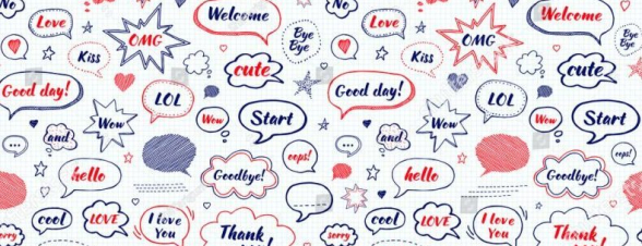 Stock Vector Hand Drawn Set Of Speech Bubbles With Dialog Words Hi Love Sorry Welcome Bye Vector Seamless 593154224 E1505270460723
